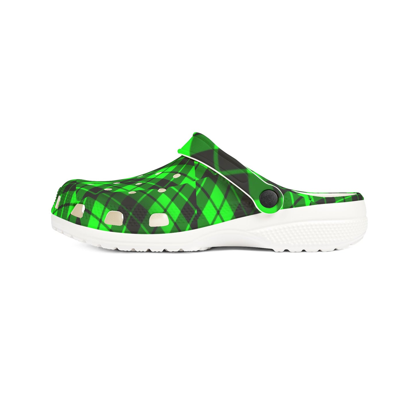 Green and black plaid Clogs
