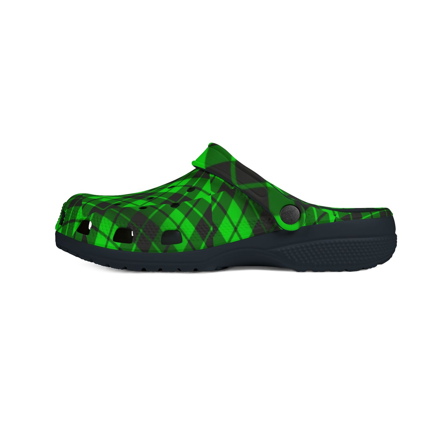 Green and black plaid Clogs