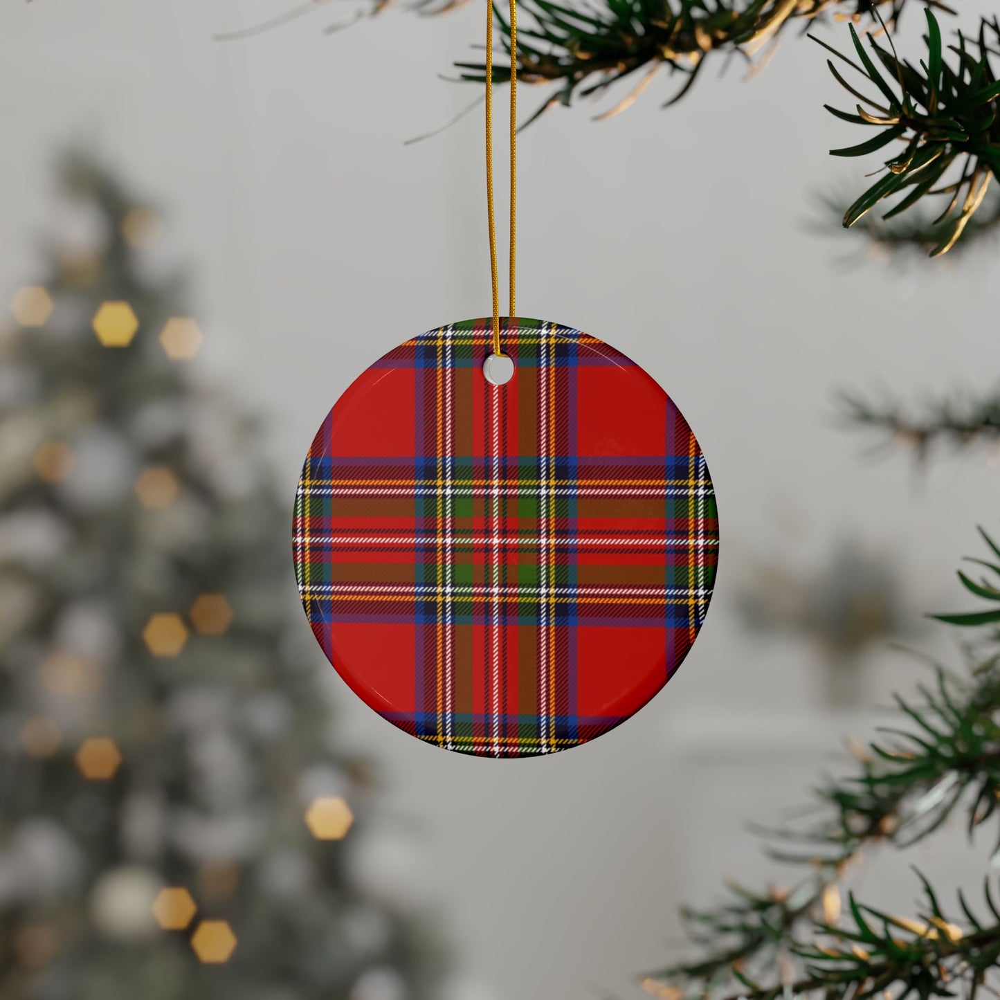Ceramic Ornaments, 2-Side Print(Plaid), (1pc, 3pcs, 5pcs, 10pcs)