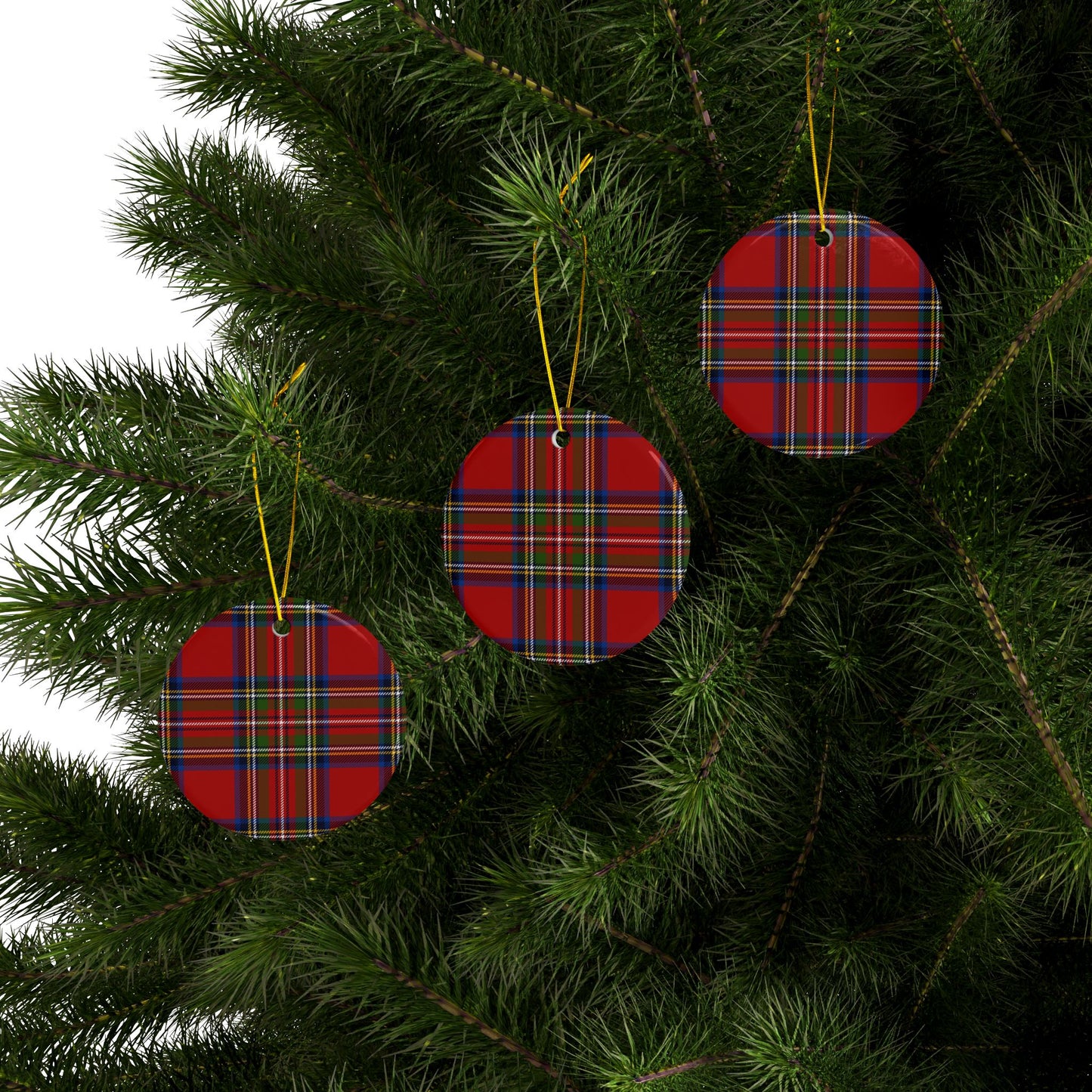 Ceramic Ornaments, 2-Side Print(Plaid), (1pc, 3pcs, 5pcs, 10pcs)