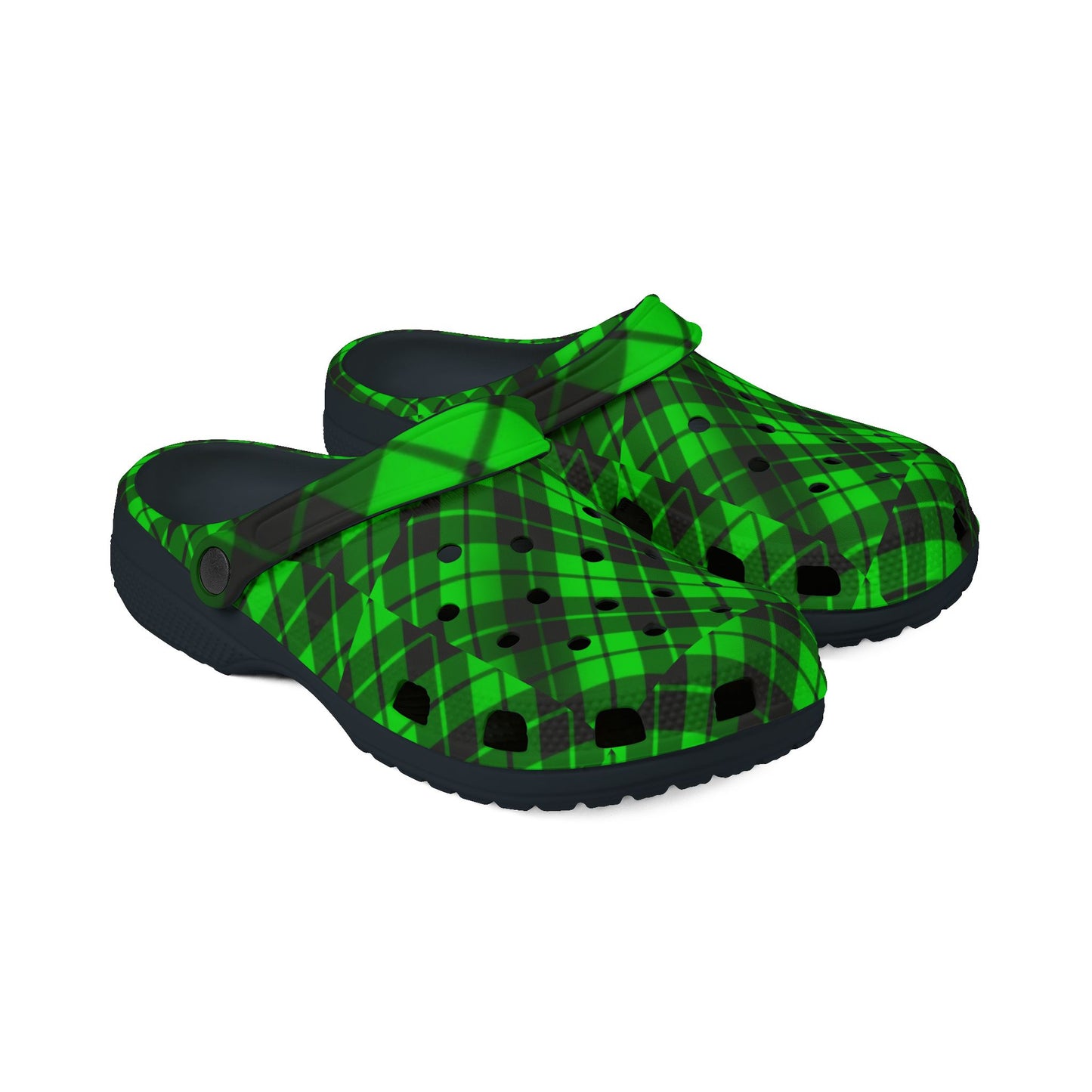 Green and black plaid Clogs