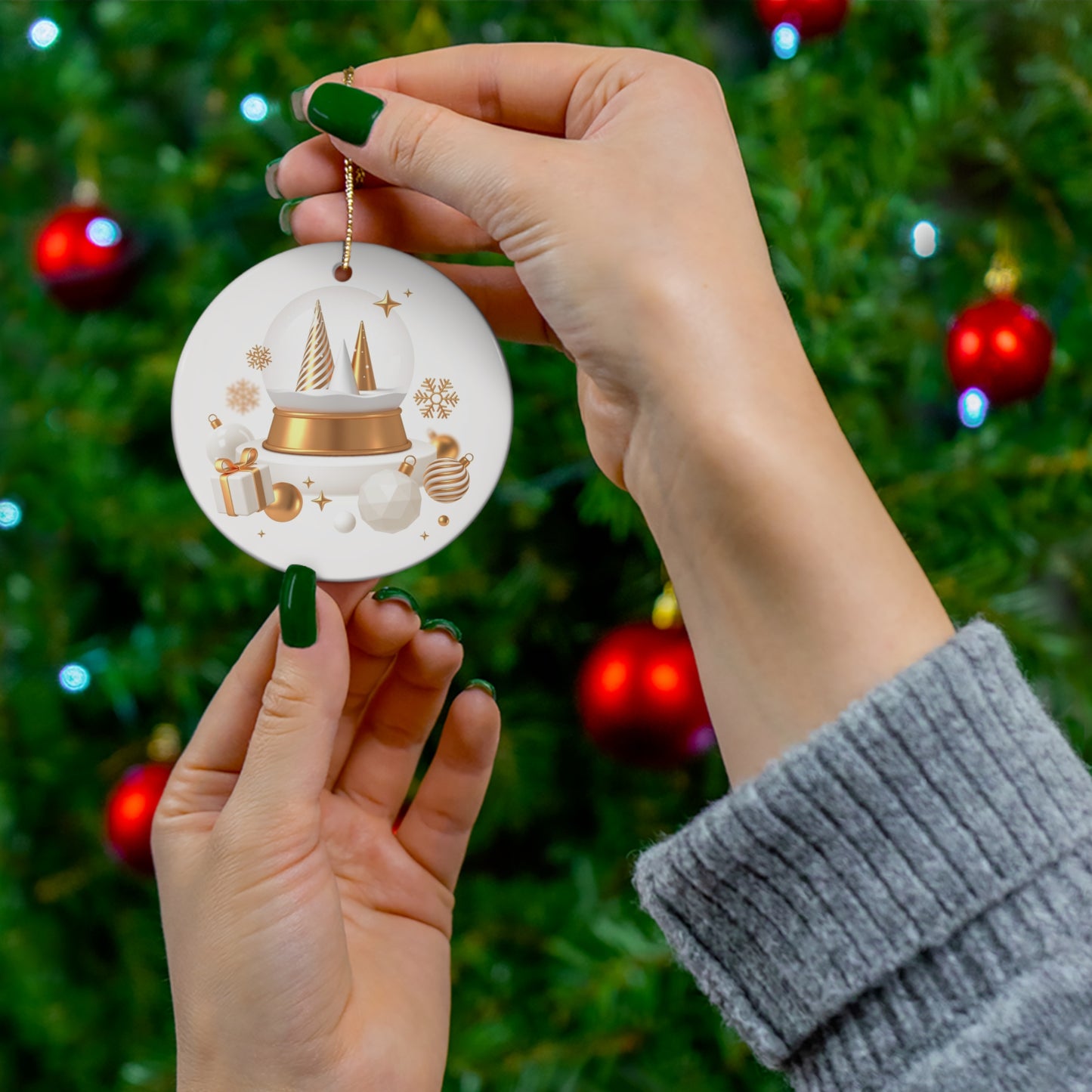 Ceramic Ornament, (Golden Christmas)1-Pack