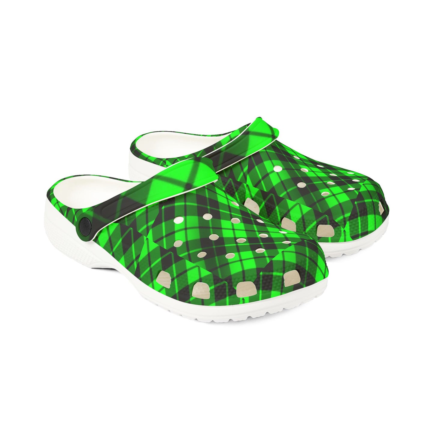 Green and black plaid Clogs