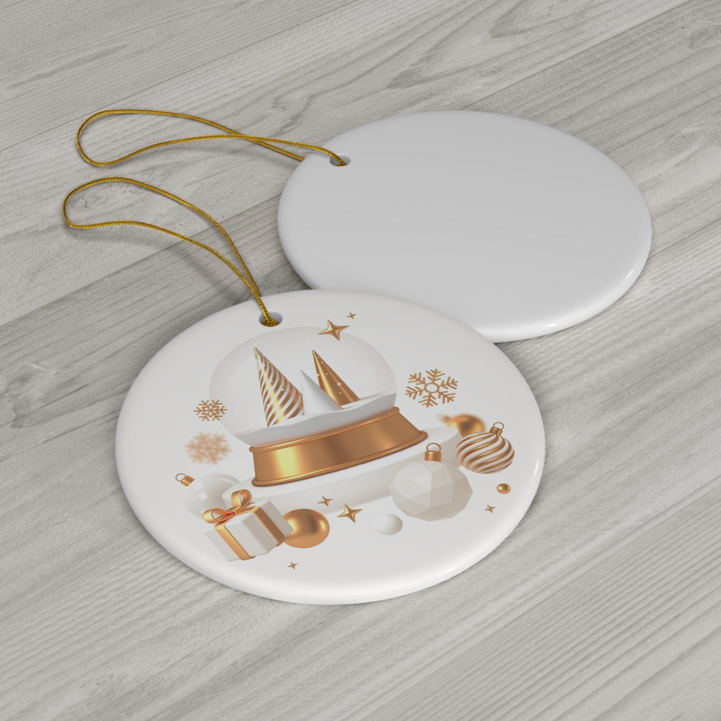 Ceramic Ornament, (Golden Christmas)1-Pack