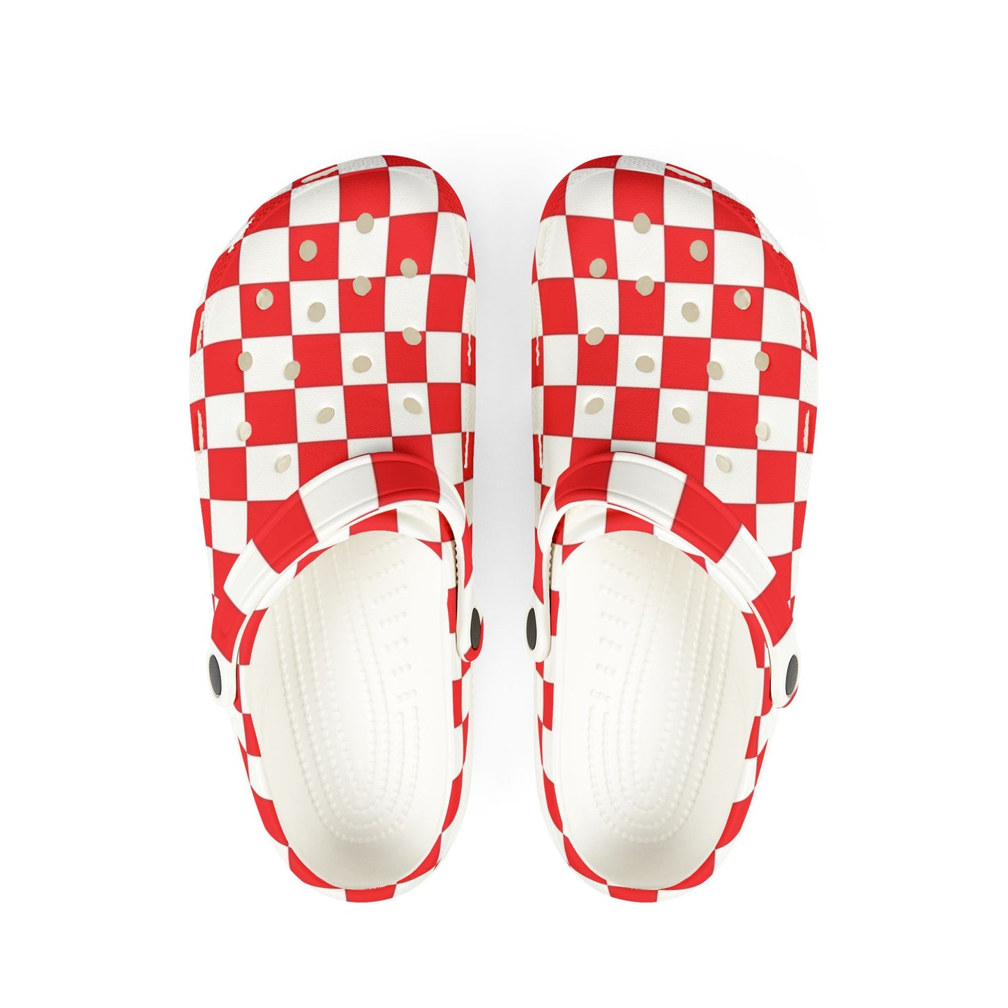 Red and white checkmate Clogs