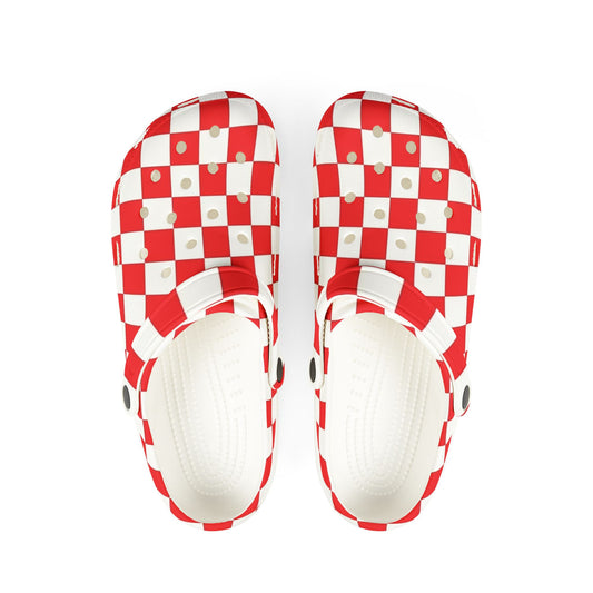 Red and white checkmate Clogs