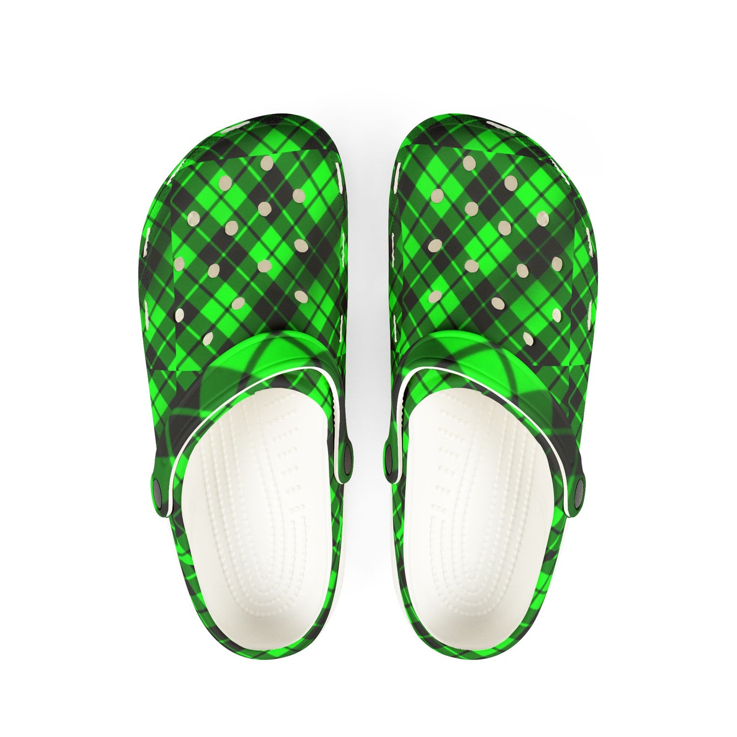 Green and black plaid Clogs
