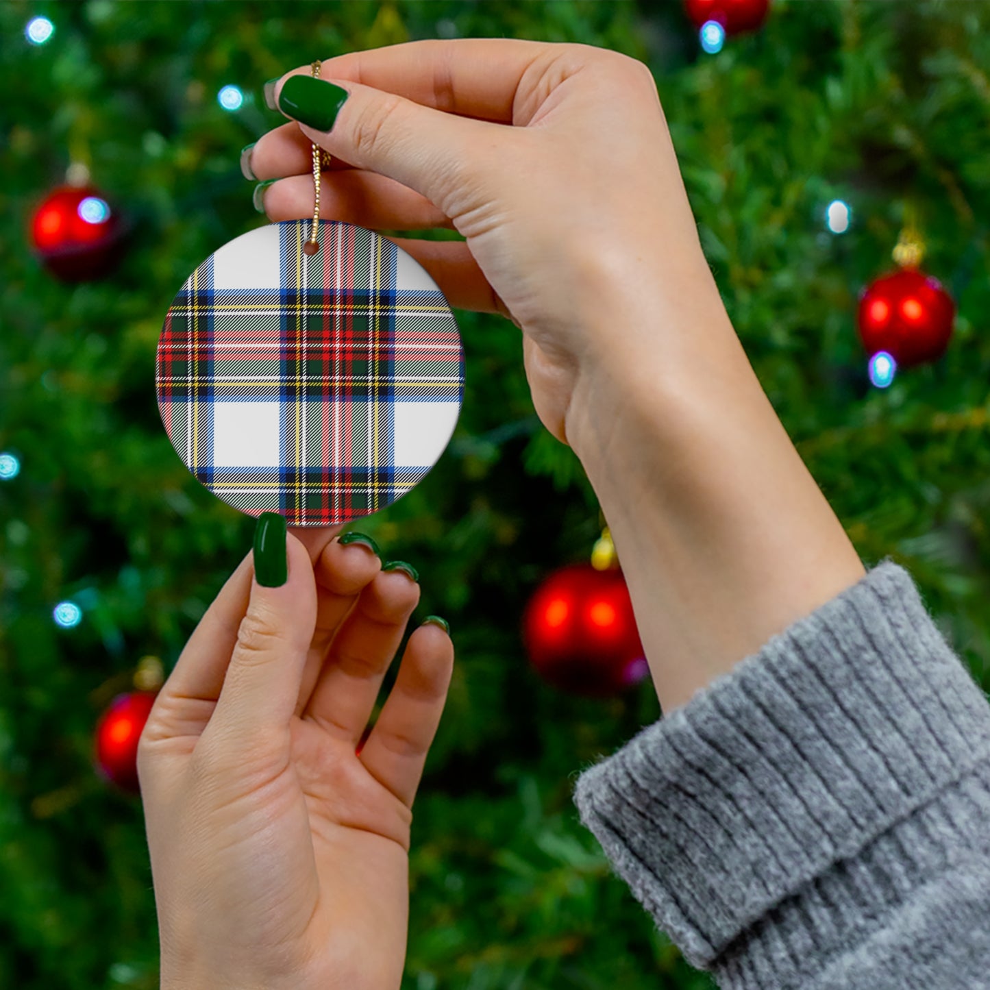 Ceramic Ornament, (Plaid Christmas)4 Shapes