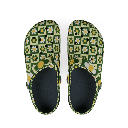 GREEN AND YELLOW FLOWERS CLOGS