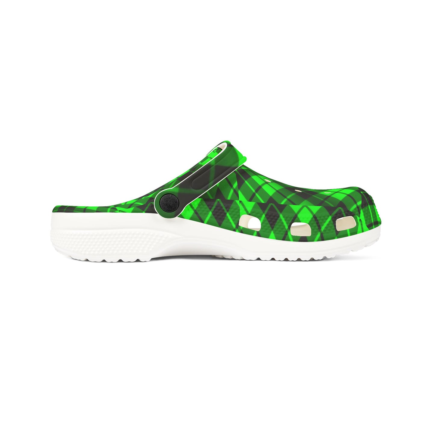 Green and black plaid Clogs