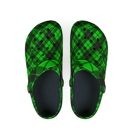 Green and black plaid Clogs
